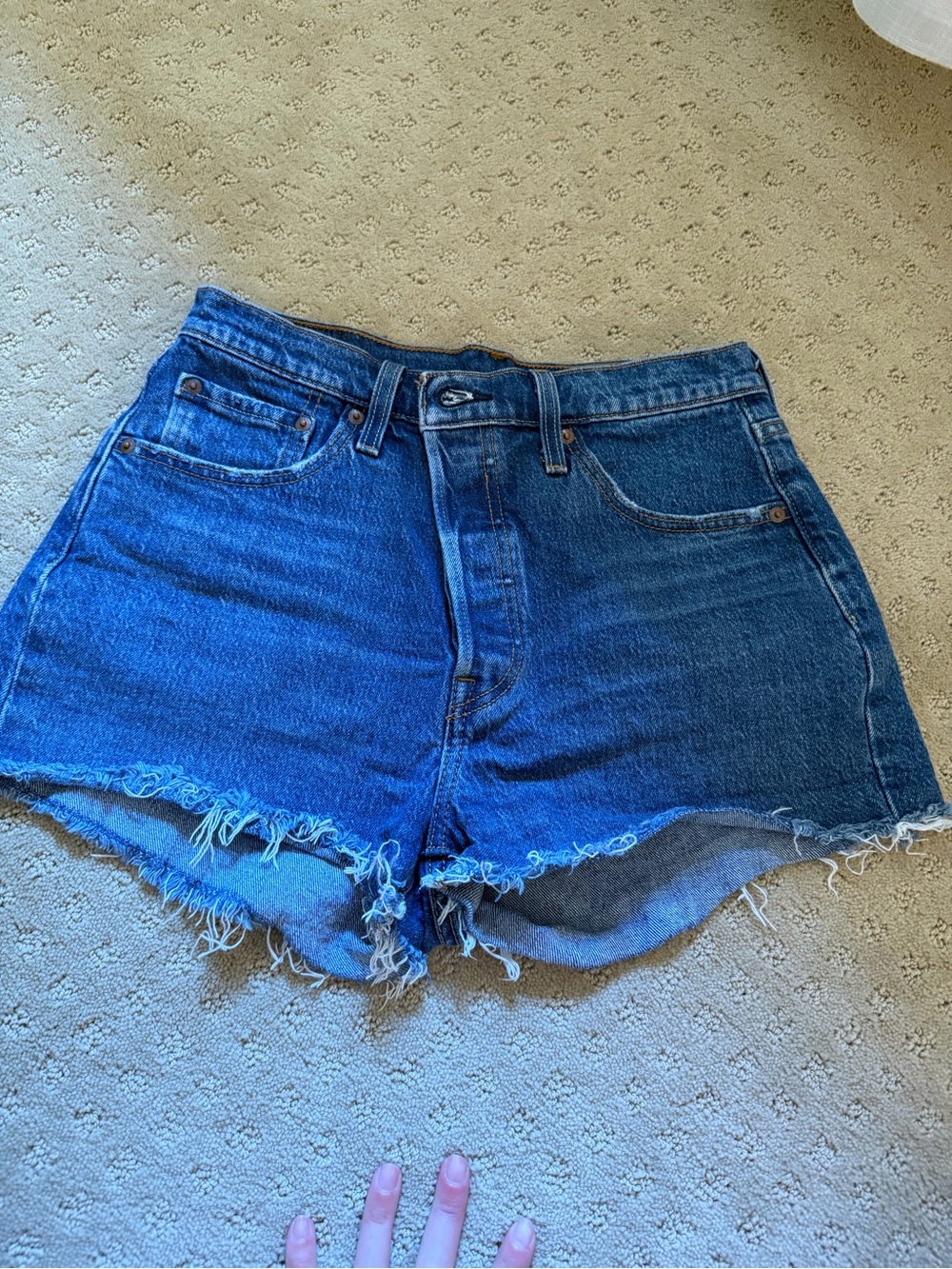 Levi's Blue Frayed Hem Denim Shorts